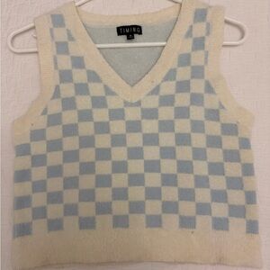 Timing Cream and Blue Checkered V-Neck Sweater Vest